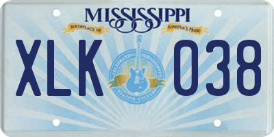 MS license plate XLK038