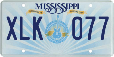 MS license plate XLK077