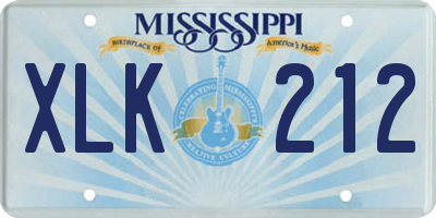 MS license plate XLK212