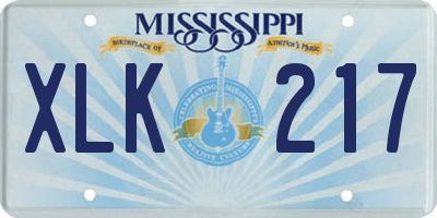 MS license plate XLK217