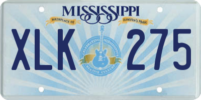 MS license plate XLK275