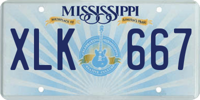 MS license plate XLK667