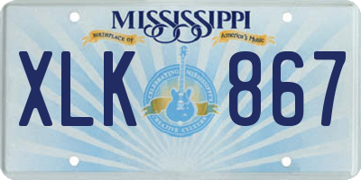 MS license plate XLK867