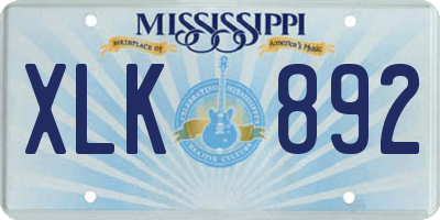 MS license plate XLK892
