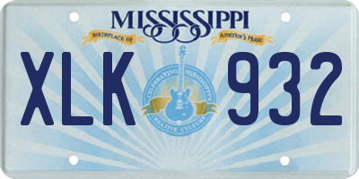 MS license plate XLK932