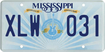 MS license plate XLW031