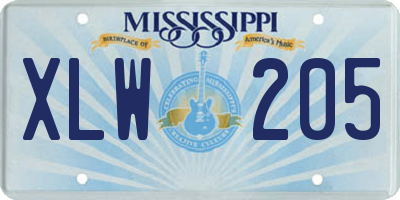 MS license plate XLW205
