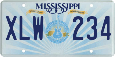MS license plate XLW234