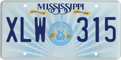 MS license plate XLW315