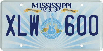 MS license plate XLW600