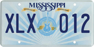 MS license plate XLX012