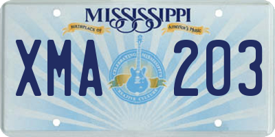 MS license plate XMA203