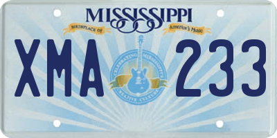 MS license plate XMA233