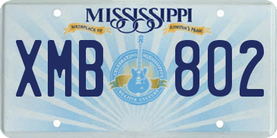 MS license plate XMB802