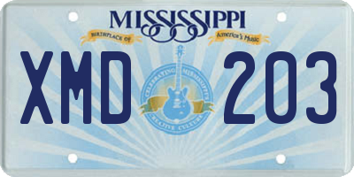 MS license plate XMD203