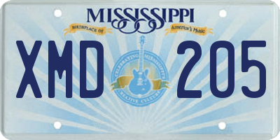 MS license plate XMD205