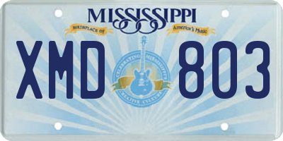 MS license plate XMD803