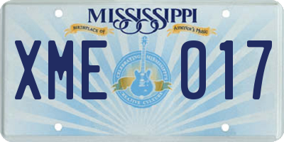 MS license plate XME017
