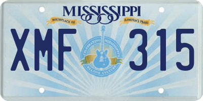 MS license plate XMF315