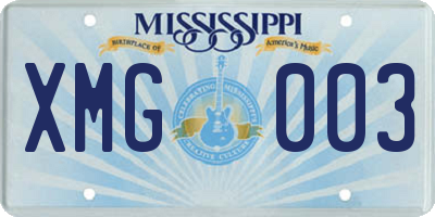 MS license plate XMG003
