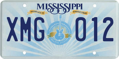 MS license plate XMG012