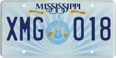 MS license plate XMG018