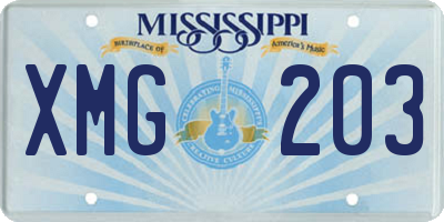 MS license plate XMG203