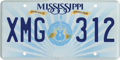 MS license plate XMG312
