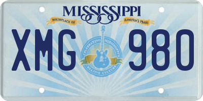 MS license plate XMG980