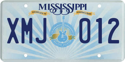 MS license plate XMJ012