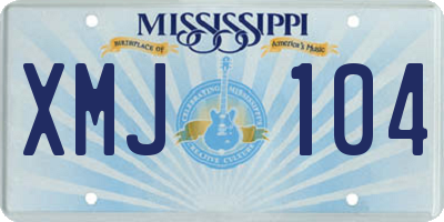 MS license plate XMJ104