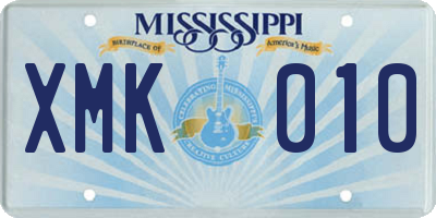 MS license plate XMK010