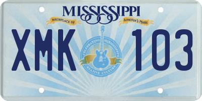 MS license plate XMK103
