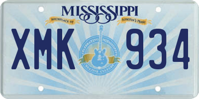 MS license plate XMK934