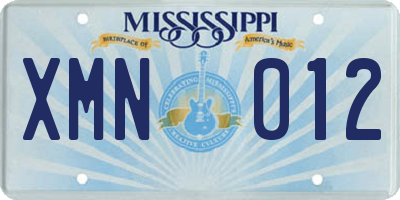 MS license plate XMN012