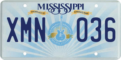 MS license plate XMN036