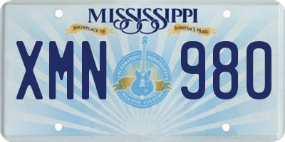MS license plate XMN980