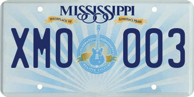 MS license plate XMO003