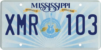 MS license plate XMR103