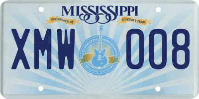 MS license plate XMW008