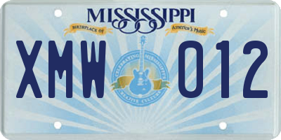 MS license plate XMW012