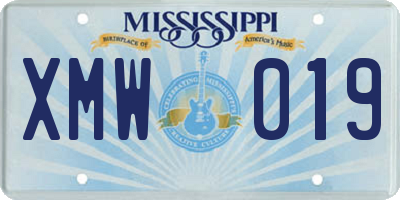 MS license plate XMW019