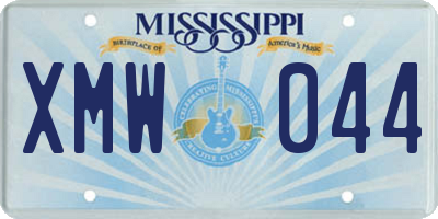 MS license plate XMW044