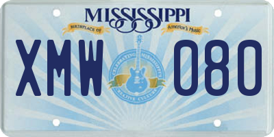 MS license plate XMW080