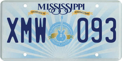 MS license plate XMW093