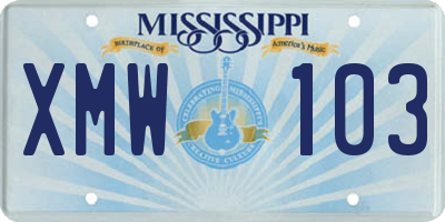 MS license plate XMW103