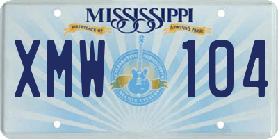 MS license plate XMW104