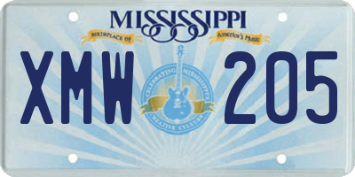 MS license plate XMW205