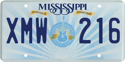 MS license plate XMW216
