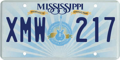 MS license plate XMW217